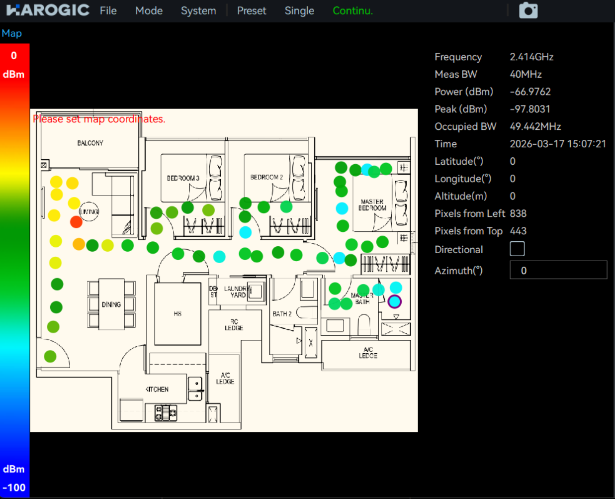 Indoor WiFi signal mapping with floor plan overlay in HAROGIC Mapping Mode