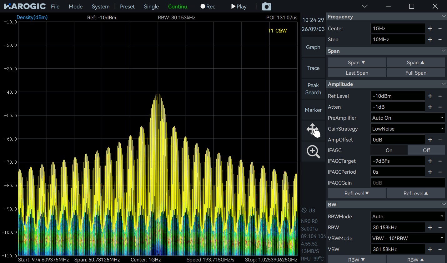 Pulsed signal spectrum display in SAStudio