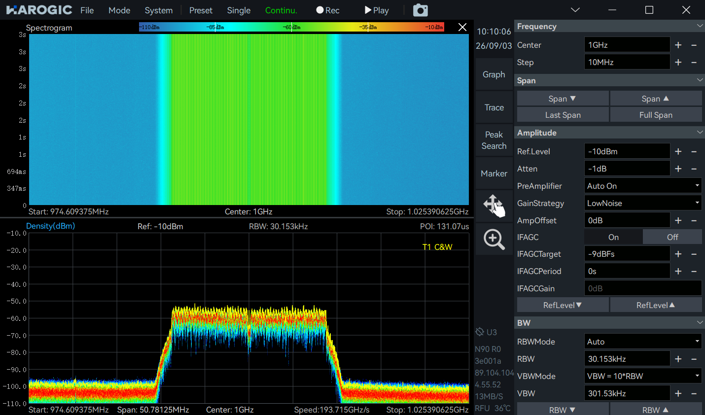 Wi-Fi persistence and waterfall display in SAStudio